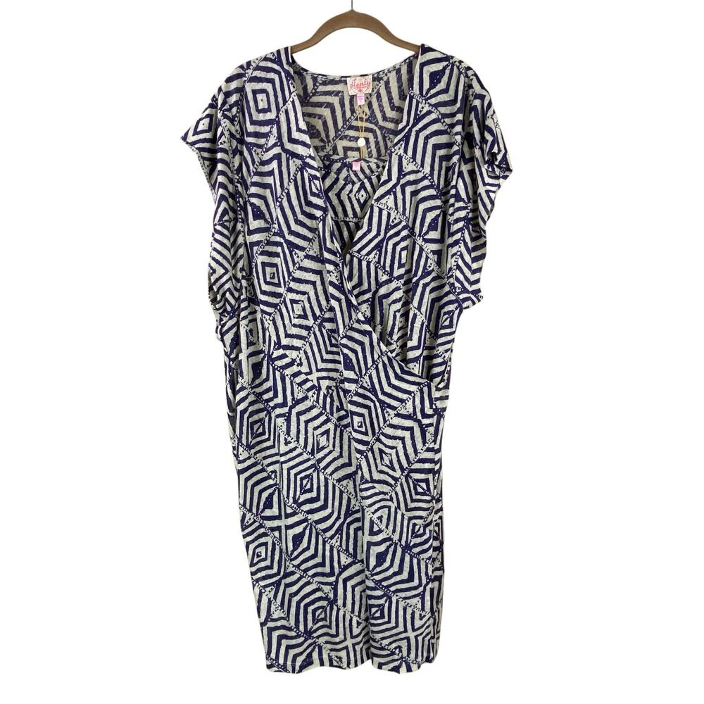 Plenty Tracy Reese 100% Linen Dress and Slip New With Tags Navy Blue Cream Small